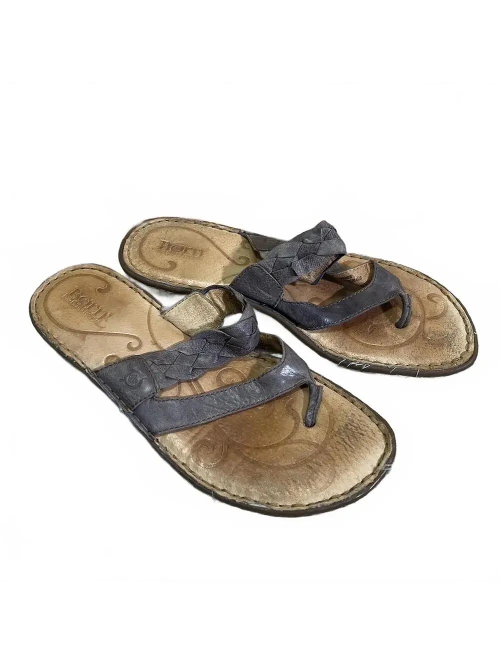 Born Womens Bohemian Gray Brown Genuine Leather Braided Strap Sandals Size 9